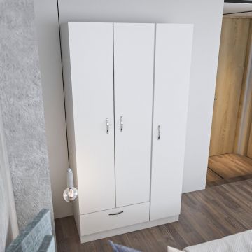 Dulap de Haine Gabi cu 3 usi si umeras, Alb, 90 x 170 x 40 cm - Alb