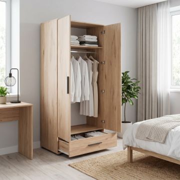 Dulap Haine GRD-621-FF-2 Home Collection® Trendline cu 2 usi si sertar, Stejar, 80x187x52 cm - Stejar