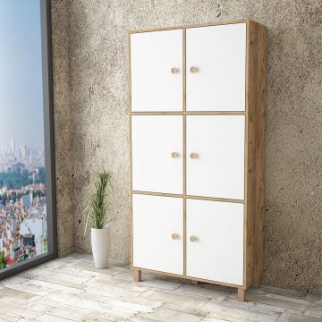 Dulap Multifunctional Birou - Dormitor Simuroom cu 6 usi, 96 x 40 x 197 cm - Alb