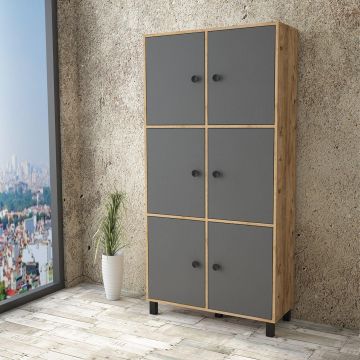 Dulap Multifunctional Birou - Dormitor Simuroom cu 6 usi, 96 x 40 x 197 cm - Gri