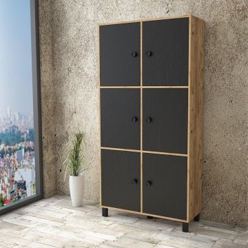 Dulap Multifunctional Birou - Dormitor Simuroom cu 6 usi, 96 x 40 x 197 cm - Lemn Natural