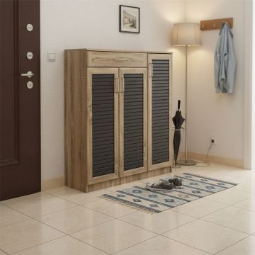 Dulap pantofi cu spațiu pentru 30 perechi Sante, Lemn, sonoma-antracit, 120x37x123 cm - Stejar