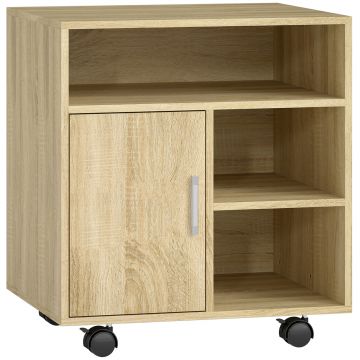 HOMCOM Dulăpior pentru Imprimantă cu Rafturi Deschise și Compartiment din Lemn, 60x50x65,5 cm, Nuanță Lemn | Aosom Romania