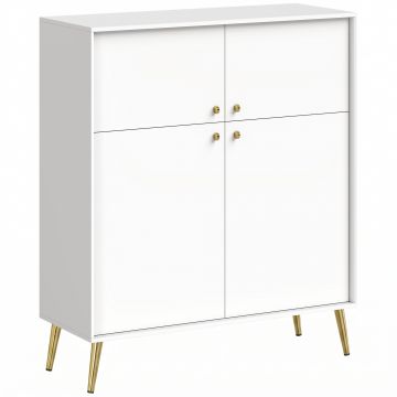 HOMCOM Sideboard modern, bufet de 105,4 cm cu 4 uși Soft-Close și picioare metalice, pentru sufragerie & bucătărie, alb-crem | Aosom Romania