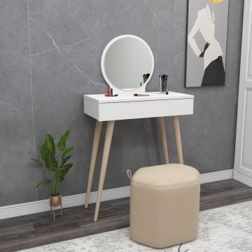 Masa de machiaj Elegant  Siena cu Sertar si cu Oglinda, 72 x 130 x 35 cm - Alb