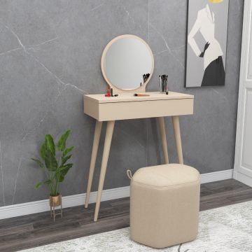 Masa de machiaj Elegant  Siena cu Sertar si cu Oglinda, 72 x 130 x 35 cm - Bej