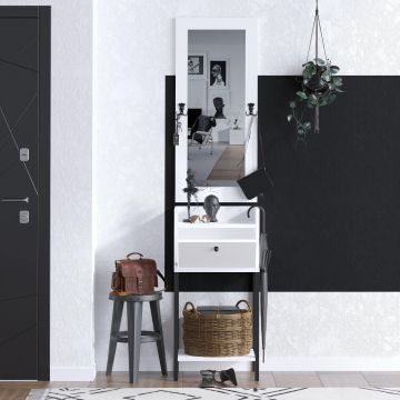 Pantofar cu Cuier Olivia cu Sertar si Oglinda,  40x30x90 cm - Alb