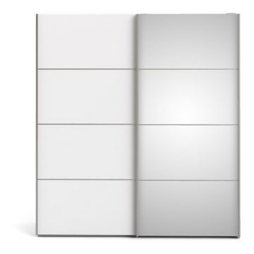 Șifonier cu oglindă și uși glisante Tvilum Verona, 182x202 cm, alb