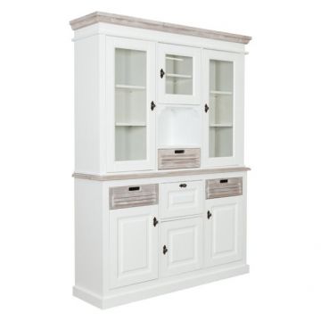 Bufet Cu Vitrina Cortina, Alb Si Natur, 146 Cm