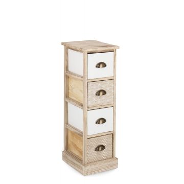 Cabinet din lemn de Paulownia, cu 4 sertare Finnley Slim Natural / Alb, l26xA32xH80 cm