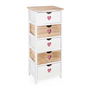 Cabinet din lemn de Paulownia, cu 5 sertare Chalet Alb / Natural, l40xA29xH90 cm
