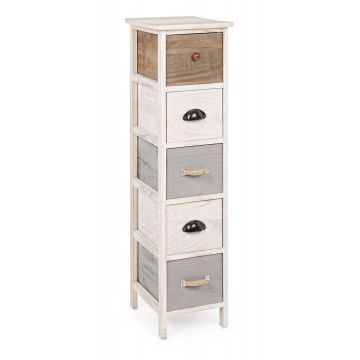 Cabinet din lemn de Paulownia si MDF, cu 5 sertare Madyson Slim Ivoir / Gri, l26xA32xH98 cm
