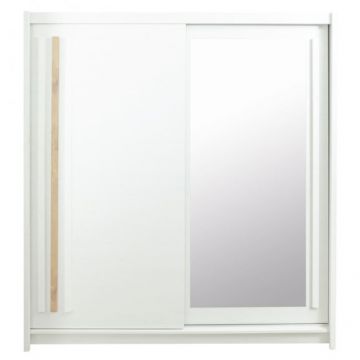Dulap alb Anderssen pentru haine, design modern cu usi culisante si oglinda, 200 cm