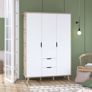 Dulap Vankka, Stejar Pardosit si Alb, 139.5 Cm