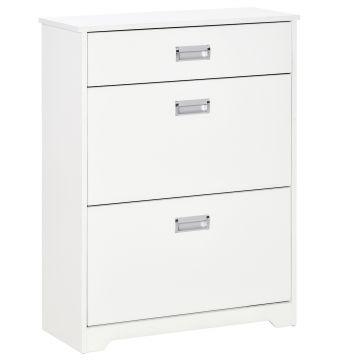 HOMCOM Suport de Pantofi Modern din Lemn cu 2 Sertare, Etajeră Reglabilă și Sertar Mic, 70x29x92 cm, Alb | Aosom Romania