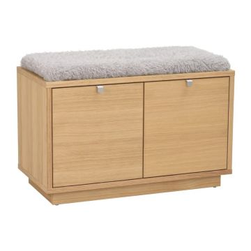 Pantofar gri/în culoare naturală cu bancă cu aspect de lemn de stejar Confetti – Rowico