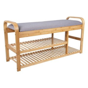Suport de pantofi din bambus gri/natural cu bancă - Leitmotiv