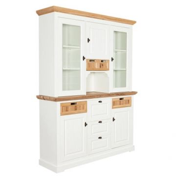 Bufet Cu Vitrina Tivoli Alb Si Natur, 150 Cm
