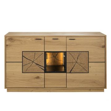 Bufet Urbano Oak Cu 3 Usi Si 1 Sertar, Stejar Rustic Si Negru, 140 Cm