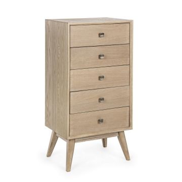 Cabinet din lemn de frasin, cu 5 sertare Alannis Natural, l48xA35xH99 cm