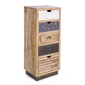 Cabinet din lemn de mango si metal, cu 5 sertare Tudor Natural, l45xA35xH110 cm