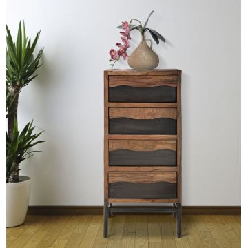 Cabinet din lemn de salcam si metal, cu 4 sertare, Yellowstone Natural, l45xA40xH100 cm