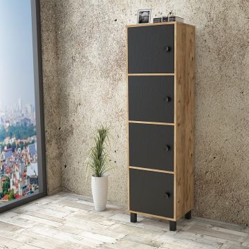 Cabinet din pal si lemn, cu 4 usi Vilamo VL30-238 Negru / Natural, l49xA40xH179,4 cm