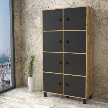 Cabinet din pal si lemn, cu 8 usi Vilamo VL59-238 Tall Negru / Natural, l96xA40xH179,4 cm