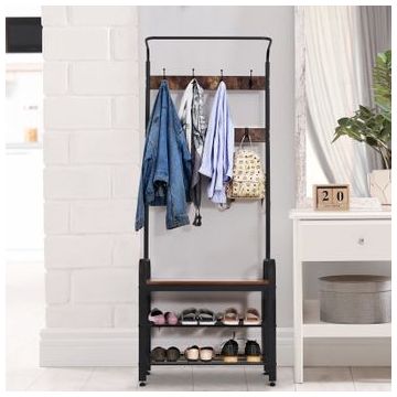 HOMCOM Dulap de perete pentr Haine Stil Industrial cu banc pentru pantofi, in Lemn si Metal 72x34x185cm