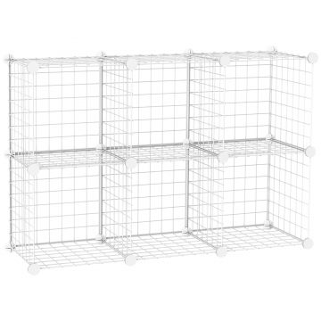 HOMCOM Mobilier Modular pentru Încălțăminte, 6 Cuburi Albe din Plastic PP și Oțel, 30x30x30cm, Eficient și Elegant | Aosom Romania