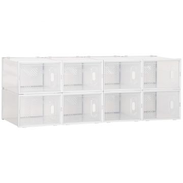 HOMCOM Mobilier pentru Încălțăminte cu Ventilație, 8 Cuburi din Plastic PP, Alb și Transparent, 28x36x21cm, Design Modern | Aosom Romania