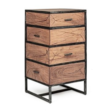 Cabinet din lemn de salcam si metal, cu 4 sertare Egon Natural, l45xA45xH90 cm