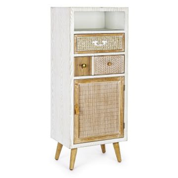 Cabinet din MDF si lemn de brad, cu 2 sertare si 1 usa Eloise Alb / Natural, l48xA35xH121 cm